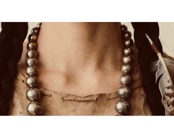 Heavy Vintage Mexican Sterling Silver Graduated Ball Bead Necklace – 109 Grams