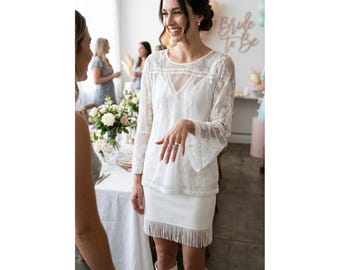 MINKPINK White Mesh Embroidered Bell Sleeve Blouse with Camisole Liner Size M