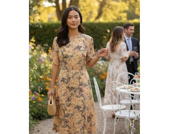 VTG Norton McNaughton Petite Floral Midi Dress 14P