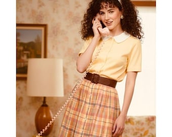 Vtg Van Heusen For Her Madras Button Front Midi Skirt Cotton Academia Preppy 12