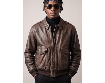 Vintage Schott NYC IS 674 MS Flight Jacket Brown Leather Bomber Mens 46