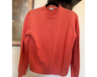 2 VTG LL Bean Women Crewneck Sweaters Bundle Coral & Sky Blue Cotton Shaker L