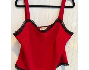VTG Y2K Red Camisole Black Lace Studio I  Plus Size 18 Coquette Fairy Grunge