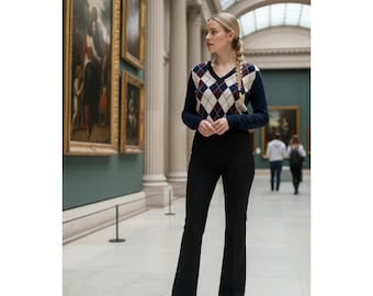 Burberry Black Flare Leg Trousers US 10 UK 12 Classic Vintage Old Money