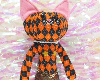 Mini Merkitty Plush- Orange & Black Checkered Mermaid Cat