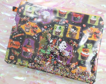 Glitter Vinyl Clutch Bag - Halloween Cupcakes