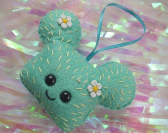 Mickey Ear Cactus Plush Ornament - Seafoam Green Daisies