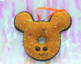 Chocolate Mickey Ear Doughnut Plush Ornament - Pumpkin Spice Sprinkles