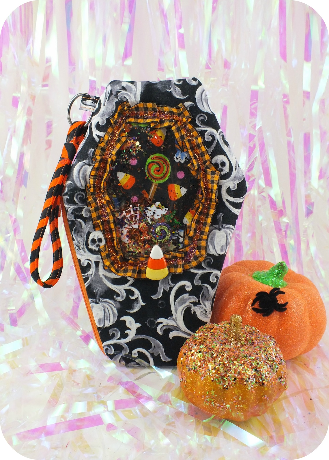 Gothic Pumpkins & Skulls Coffin Bag Pouch Black White | Etsy