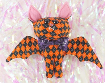 Mini Bat Plush - Orange & Black Checkerboard