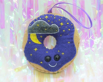 Doughnut Plush Ornament - Purple Night Sky Cloud Stars Moon