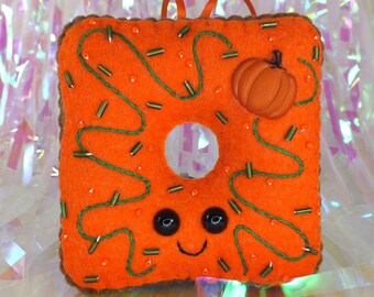 Square Doughnut Plush Ornament - Pumpkin