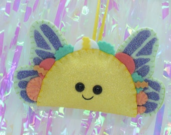 Glitter Taco Fairy Plush Ornament - Mint Green & Purple Glitter