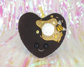 Heart Pancake Plush Ornament - Dark Chocolate & Honey