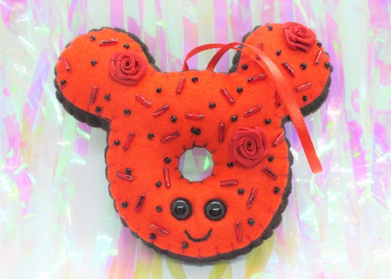 Chocolate Mickey Ear Doughnut Plush Ornament - Red Roses  display picture 1