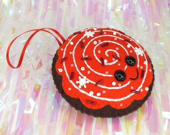 Chocolate Cookie Plush Ornament - Peppermint Swirl