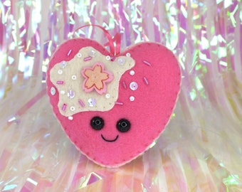 Heart Pancake Plush Ornament - Cherry Blossom