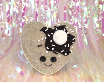 Heart Pancake Plush Ornament - Cookies and Cream