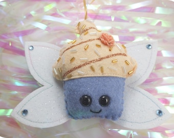 Fairy Cupcake Plush Ornament - Peach Gold Sprinkles Rosette