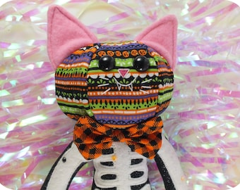 Skeleton Cat Plush - Spooky Stripes