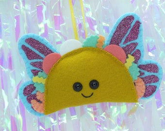 Taco Fairy Plush Ornament - Blue & Hot Pink Glitter