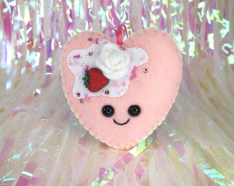 Heart Pancake Plush Ornament - Strawberry