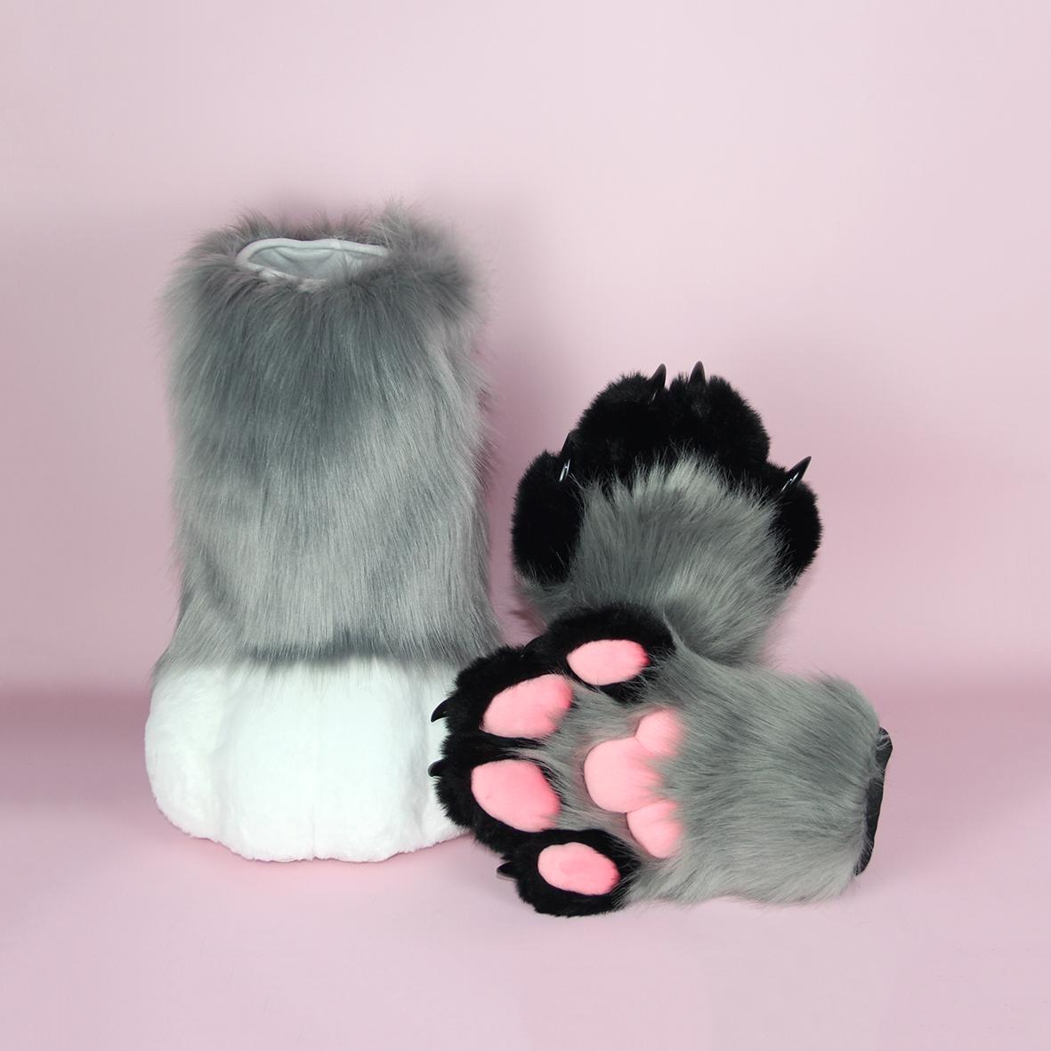 ハンドメイド Fursona 爪ソックス 白 肉球付き 室内用 着ぐるみ 【公式