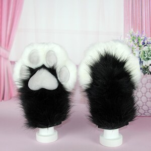 Black furry cat paws: Ice cream fursuit handpaws, furry handpaws, cute paws gloves