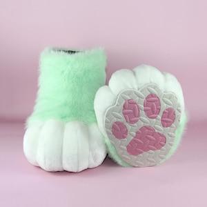 Ice Cream Green Handcrafted Feetpaws: furry cat paw shoes