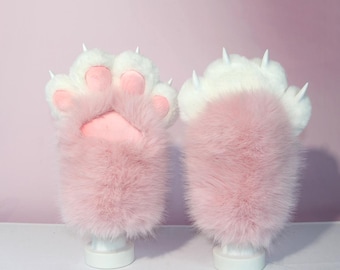Pink paws gloves: kawaii furry handpaws, fursuit cat paws, gift for girls