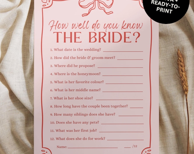 How Well Do You Know the Bride Game | Bridal Shower Trivia Printable ...