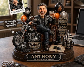 Personalisierte Motorrad Holzblock, Custom Biker Foto Figur, Fahrt frei Schreibtisch Dekor, Papa Geburtstag Vatertagsgeschenk
