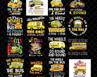 バスの車輪が回るPNGバンドル、スクールバスの子供向けソングPNG、丸いPNGデザイン、かわいい幼稚園の昇華、バスに乗るPNG