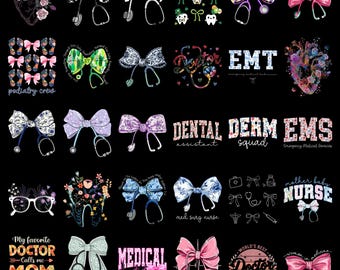 Medical Bow PNG Bundle Nurse Stethoscope Coquette Aesthetic Doctor EMT Dental Assistant Sublimation PNG Pack