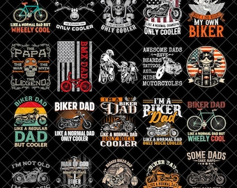 バイカーパパ PNGバンドル、クールなバイクパパの名言PNG、父の日デザイン、レトロなバイカーパパPNG、面白いお父さんへのギフト、昇華デザイン