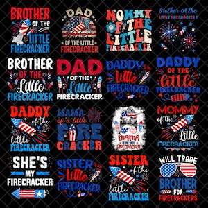 Little Firecracker Family png bundle , 4th of July png, Patriotic, Mom, Dad, Sister, Brother, American Family, Digital Download Png