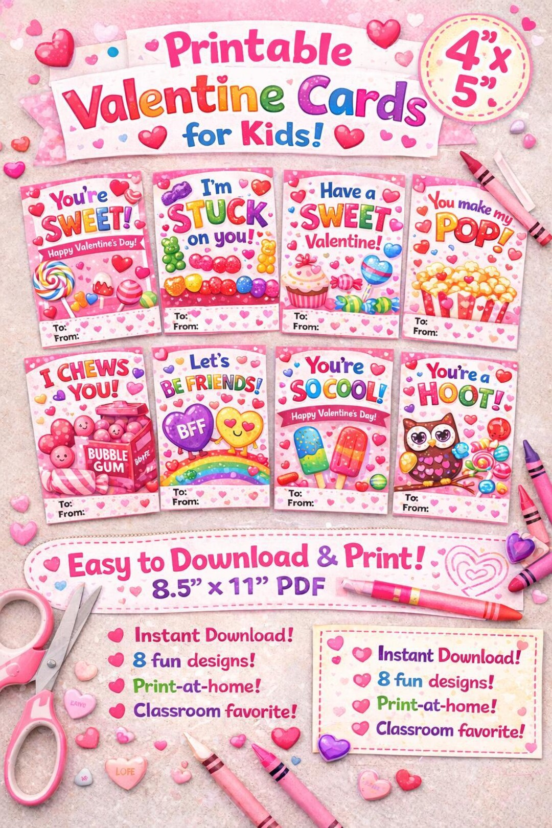 Printable Valentine Cards for Kids | Candy Valentines | Classroom ...