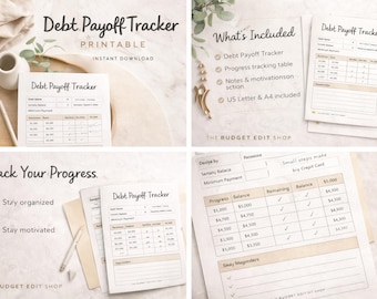 Debt Payoff Tracker Printable | Debt Snowball Worksheet | Minimal Finance Planner | Instant Download