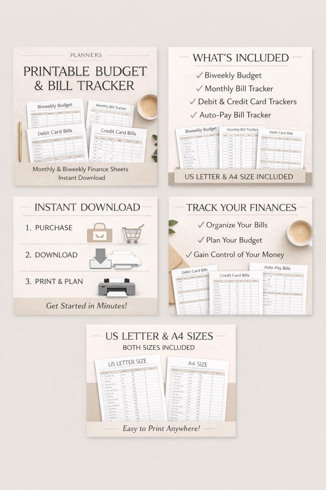 Printable Budget Planner & Bill Tracker | Monthly + Biweekly Budget ...