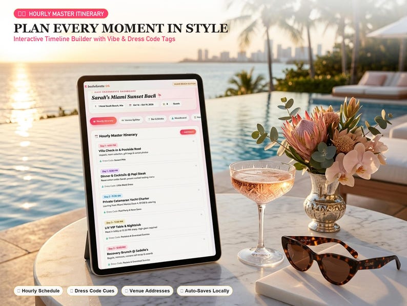 Luxe Bachelorette OS | Interactive Itinerary, Budget Splitter, MOH Guide (Digital Download) image 3