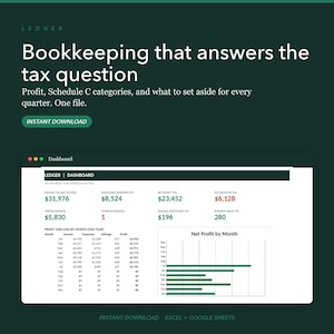 Hoja de cálculo de contabilidad para pequeñas empresas, registro de impuestos para autónomos, registro de gastos del Anexo C, cálculo trimestral de impuestos estimados, hojas de cálculo de Excel y Google.