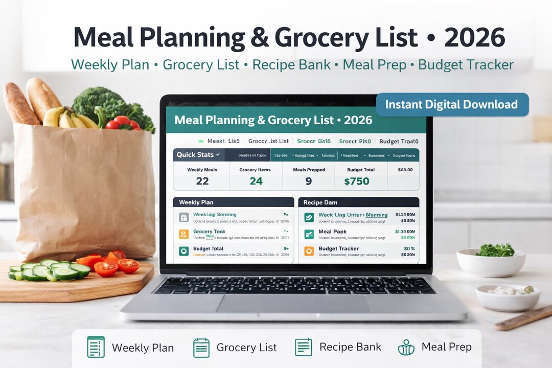 Weekly Meal Planner Google Sheets Template | Auto Grocery List (digital ...