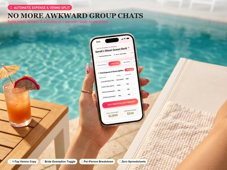 Luxe Bachelorette OS | Interactive Itinerary, Budget Splitter, MOH Guide (Digital Download) image 4