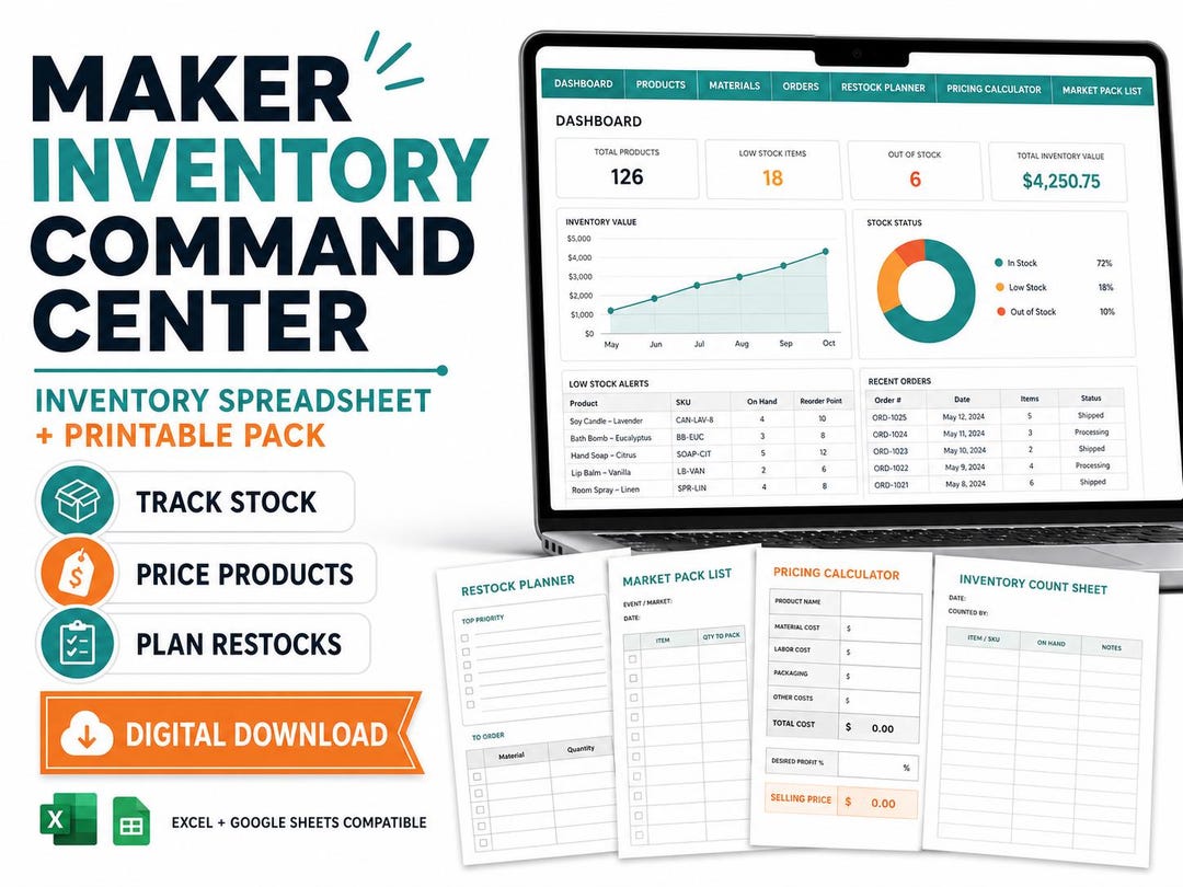 Small Business Inventory Spreadsheet | Maker Stock Tracker | Product ...