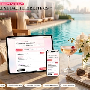 Luxe Bachelorette OS | Interactive Itinerary, Budget Splitter, MOH Guide (Digital Download) image 1
