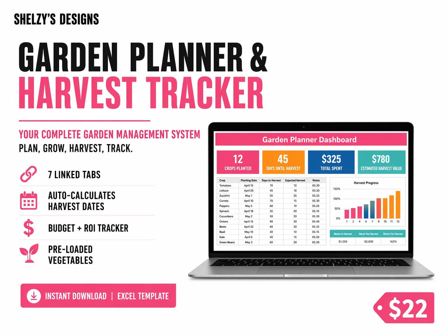 Garden Planner & Harvest Tracker Spreadsheet | Excel Google Sheets ...