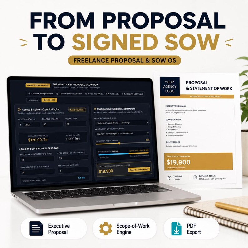 Freelance Proposal Template & Scope Calculator | High Ticket Client SOW Contract Pricing OS Agency Retainer Agreement PDF Pitch Studio image 3
