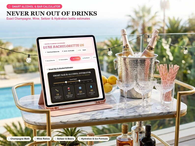 Luxe Bachelorette OS | Interactive Itinerary, Budget Splitter, MOH Guide (Digital Download) image 5