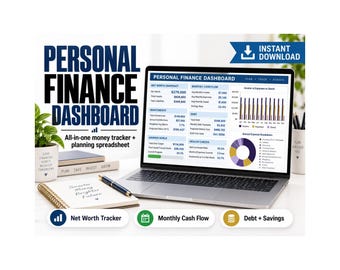 Personal Finance Dashboard Google Sheets | Net Worth, Debt, Investment Tracker (Spreadsheet)