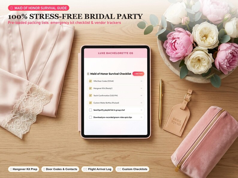 Luxe Bachelorette OS | Interactive Itinerary, Budget Splitter, MOH Guide (Digital Download) image 7